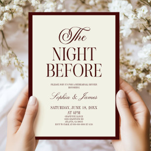 The Night Before Burgundy Wedding Rehearsal Dinner Invitation