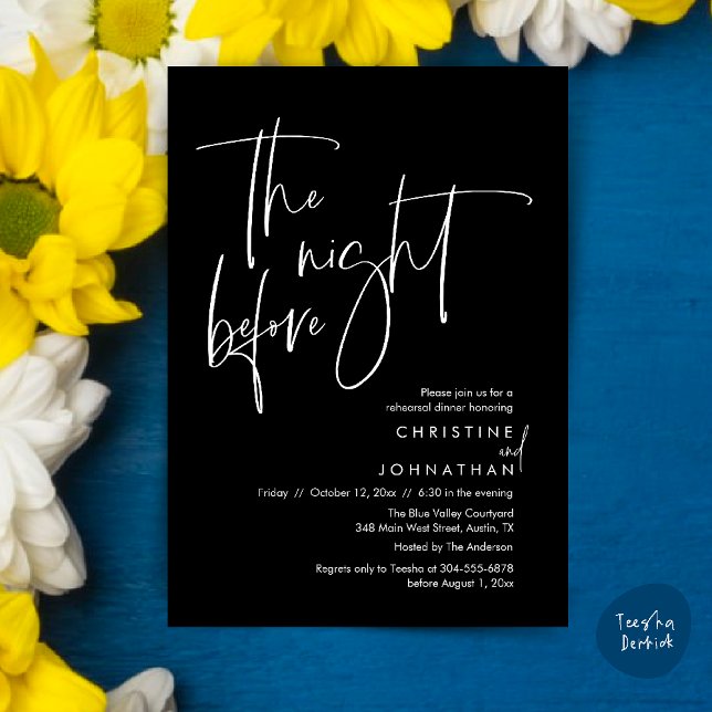 The night before, Casual Wedding Rehearsal Dinner Invitation (The night before, Casual Modern Wedding Rehearsal Dinner Invitation Card PDF Black White)