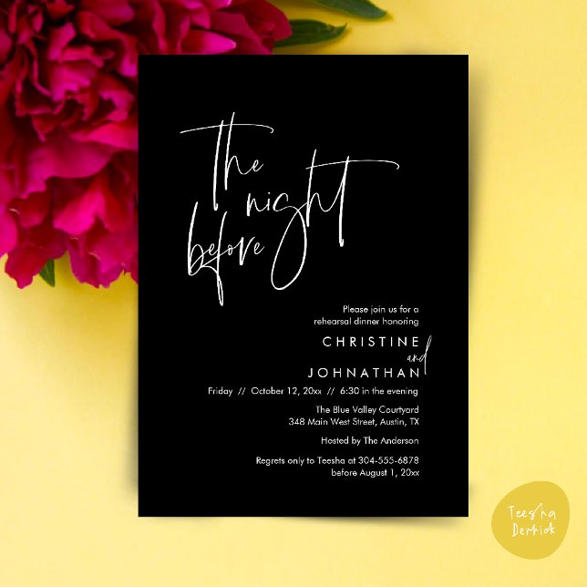 The night before, Casual Wedding Rehearsal Dinner Invitation (The night before, Casual Modern Wedding Rehearsal Dinner Invitation Card PDF Black White)