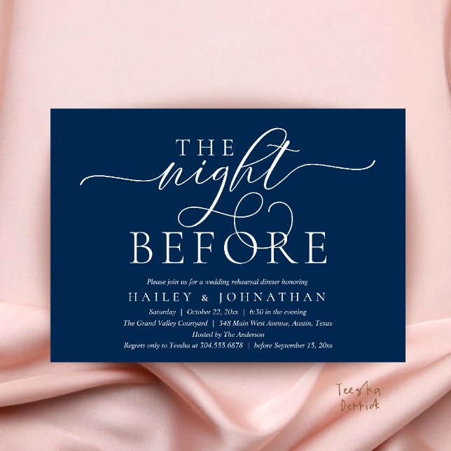 The Night Before, Classy Wedding Rehearsal Dinner Invitation (The Night Before, Classy Wedding Rehearsal Dinner Invitation Card in Navy Blue)