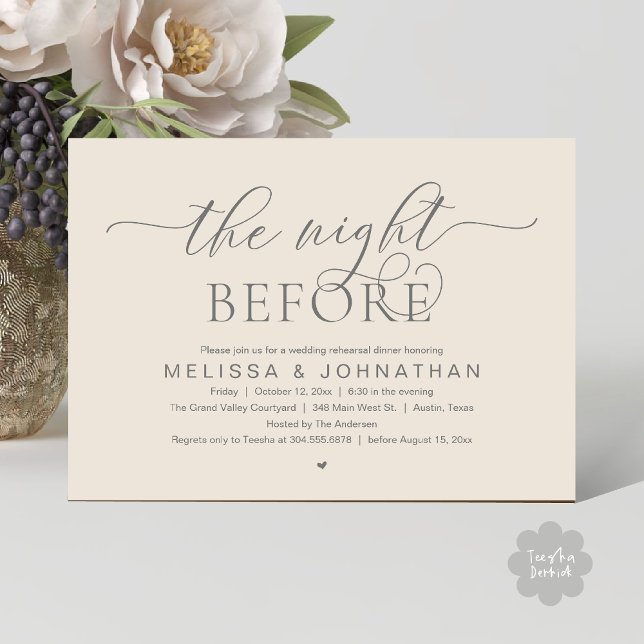 The Night Before, Classy Wedding Rehearsal Dinner Invitation (The Night Before, Classy Modern Wedding Rehearsal Dinner Invitation Card PDF aesthetic cream grey)