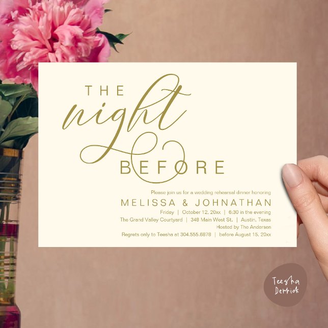 The Night Before, Classy Wedding Rehearsal Dinner Invitation (The Night Before, Classy Romantic Wedding Rehearsal Dinner Invitation Card PDF Modern Yellow Gold)