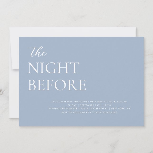 The Night Before Dusty Blue Rehearsal Dinner Invitation (Front)