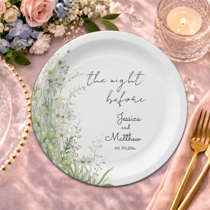 The night before Dusty Sage Green Flowers Wedding Paper Plate