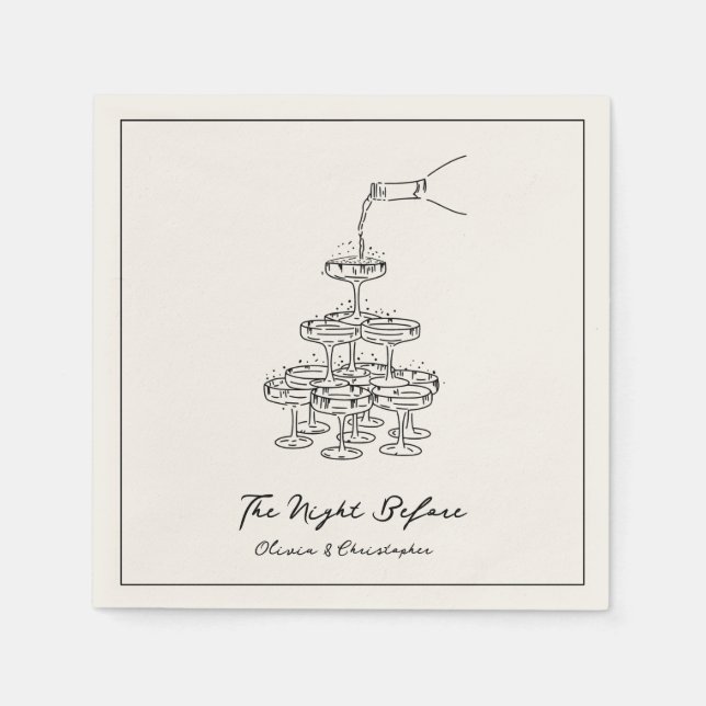 The Night Before Elegant Champagne Tower Sketch Napkin (Front)