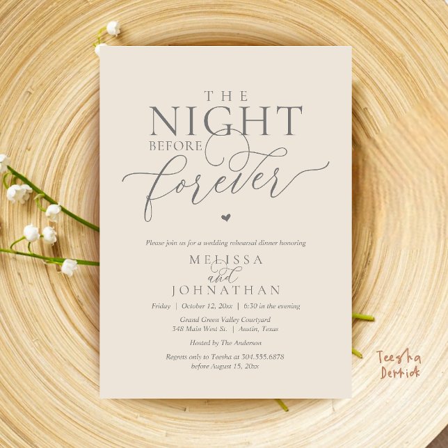 The Night Before Forever Romantic Rehearsal Dinner Invitation (The Night Before Forever Romantic Rehearsal Dinner Invitation Card Cream and Grey)