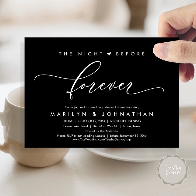 The Night Before Forever Romantic Rehearsal Dinner Invitation (Modern Romantic The Night Before Forever, Wedding Rehearsal Dinner Invitation Card, PDF, Black)