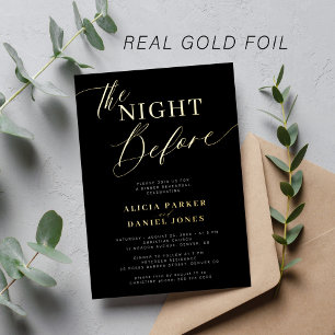 The night before gold black rehearsal dinner