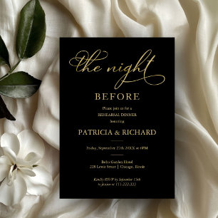 The Night Before Gold Foil Script Rehearsal Dinner Invitation