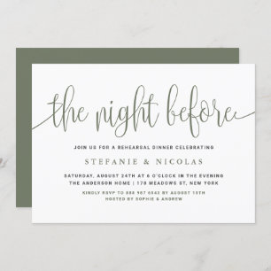 The Night Before Green Script Rehearsal Dinner Invitation