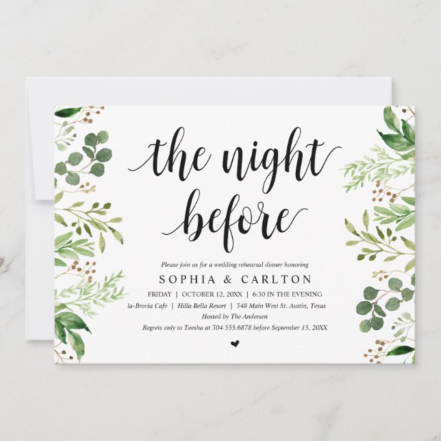 The Night Before, Greenery, Rehearsal Dinner Invitation (Front)