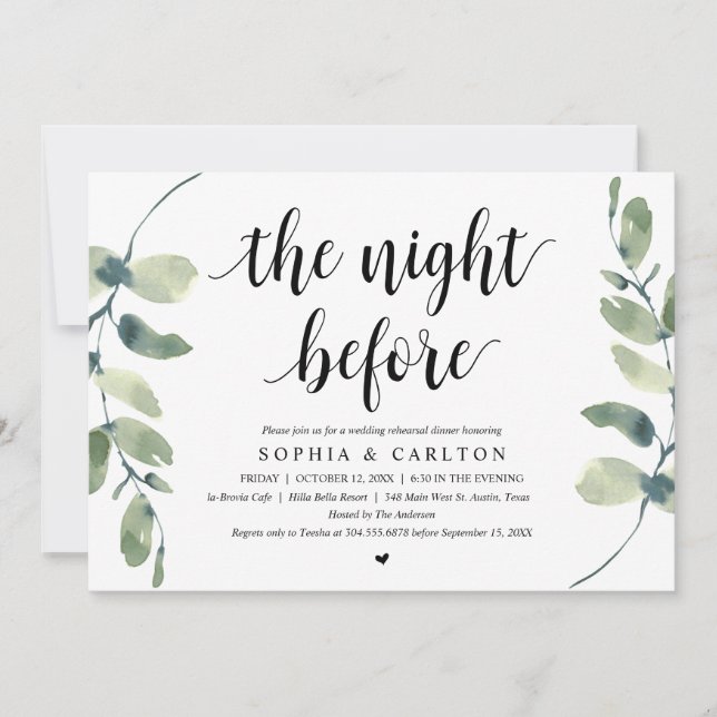 The Night Before, Greenery, Rehearsal Dinner Invitation (Front)