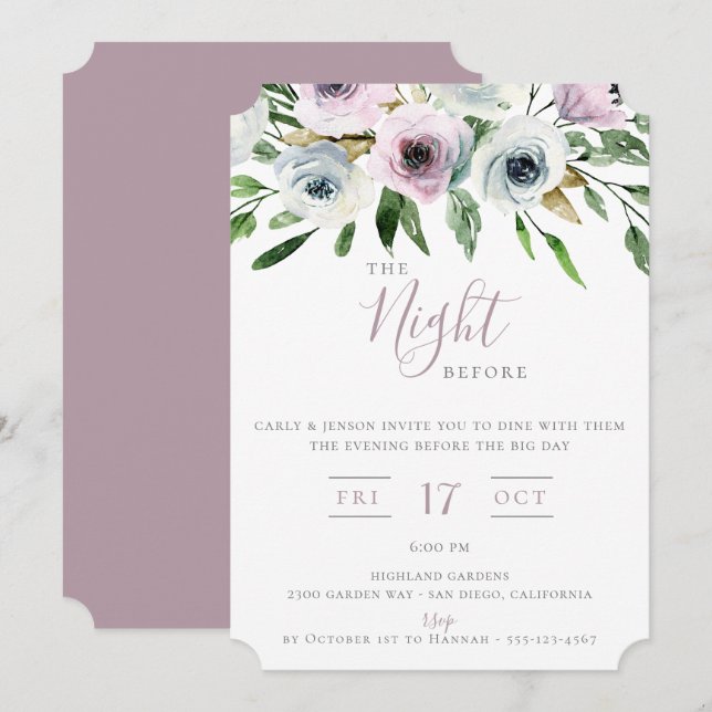 The Night Before Mauve Floral Invitation (Front/Back)