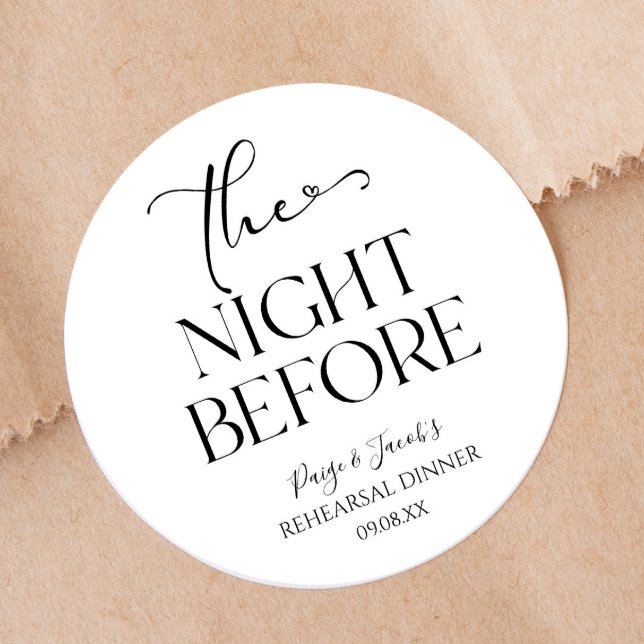 The Night Before Minimal Wedding Rehearsal Dinner Classic Round Sticker (Creator Uploaded)