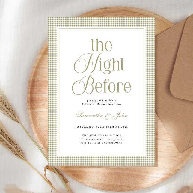 The Night Before Modern Gingham Rehearsal Dinner Invitation (Creator Uploaded)