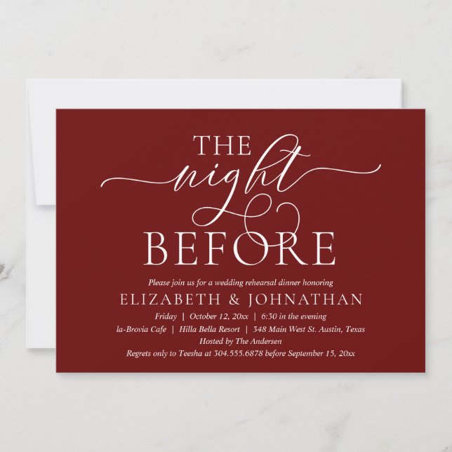 The Night Before, Modern Wedding Rehearsal Dinner  Invitation (Front)
