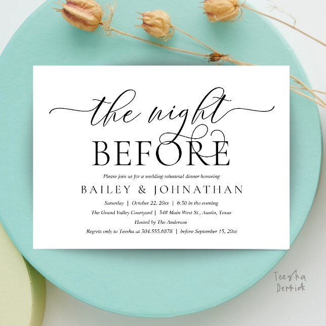 The Night Before, Modern Wedding Rehearsal Dinner Invitation (Modern Wedding Rehearsal Dinner, The Night Before Invitation Card in Black and White)