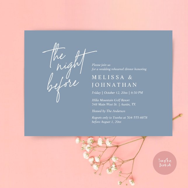 The Night Before, Modern Wedding Rehearsal Dinner Invitation (The Night Before, Modern Wedding Rehearsal Dinner Modern Invitation Card, PDF, in Dusty Blue)
