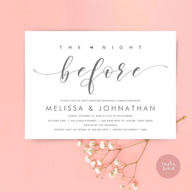 The Night Before, Modern Wedding Rehearsal Dinner  Invitation (The Night Before, Modern Wedding Rehearsal Dinner Invitation Card, PDF, in Dark Grey)