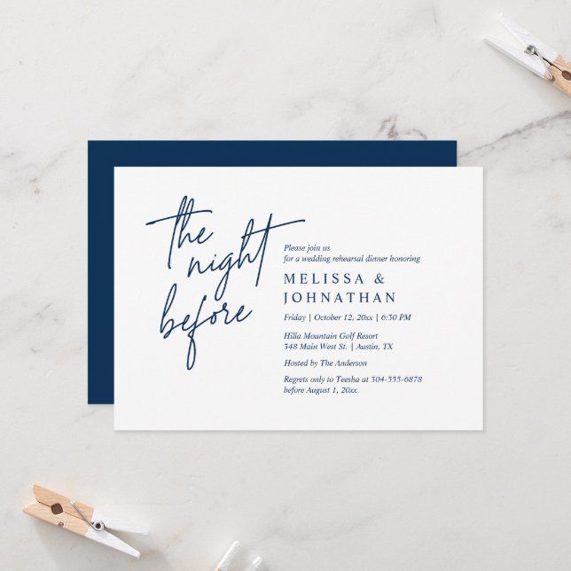 The Night Before, Modern Wedding Rehearsal Dinner Invitation (Front/Back In Situ)