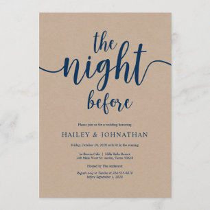 The night before, Navy Blue Kraft Rehearsal Dinner Invitation