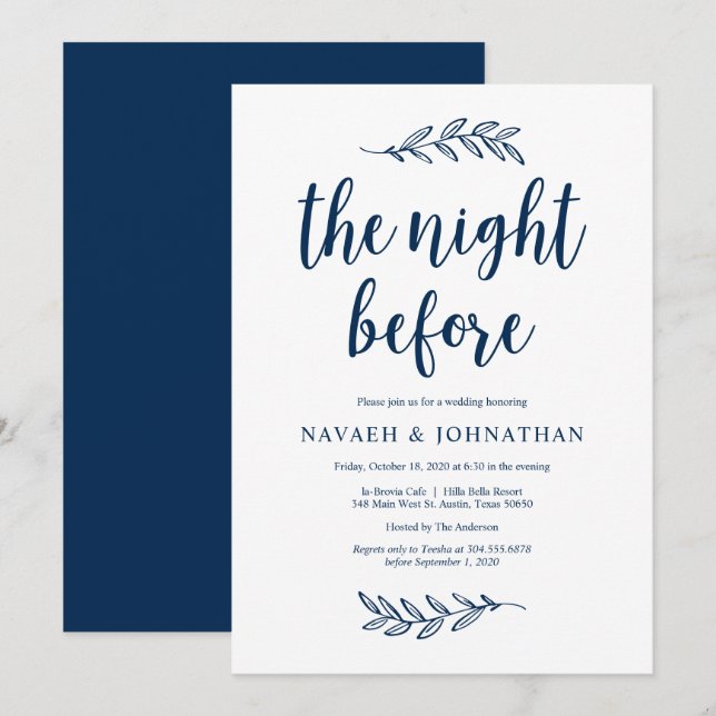 The night before, Navy Blue, Wed Rehearsal Dinner Invitation (Front/Back)