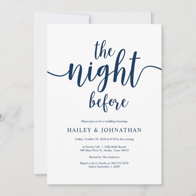The night before, Navy Blue, Wed Rehearsal Dinner Invitation (Front)