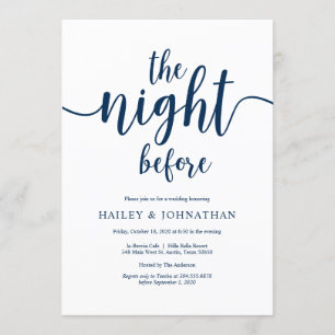 The night before, Navy Blue, Wed Rehearsal Dinner Invitation