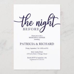 The Night Before Navy Blue White Rehearsal Dinner Invitation