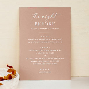 The night before. Pale pink blush rehearsal dinner Menu