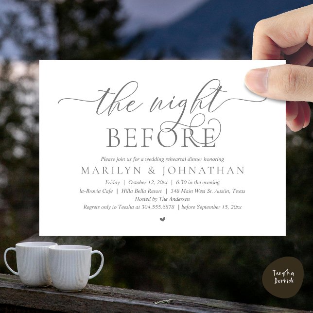 The Night Before, Perfect Wedding Rehearsal Dinner Invitation (The Night Before, Perfect Wedding Rehearsal Dinner Modern Classy Invitation Card, PDF, Dark Grey)