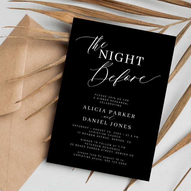The night before rehearsal dinner black invitation (Creator Uploaded)