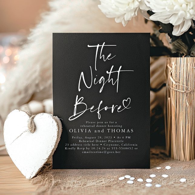 The Night Before Rehearsal Dinner Black Modern Invitation (The Night Before Elegant Black Rehearsal Dinner Invitation)