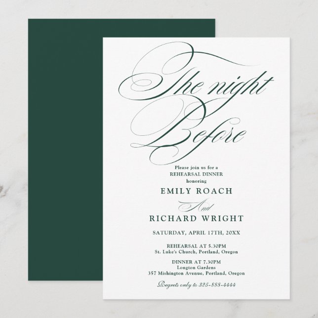 The Night Before Rehearsal Dinner Emerald Green Invitation (Front/Back)