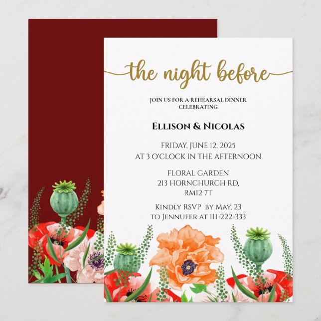 The night before rehearsal dinner invitation (Front/Back)