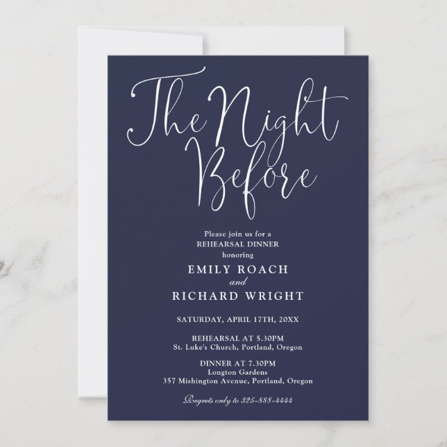 The Night Before Rehearsal Dinner Navy Blue Invitation (Front)
