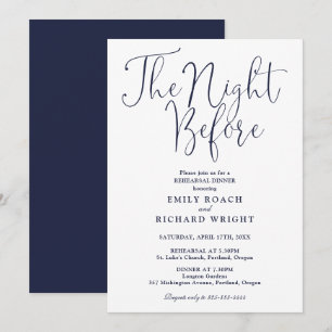 The Night Before Rehearsal Dinner Navy Blue Invitation