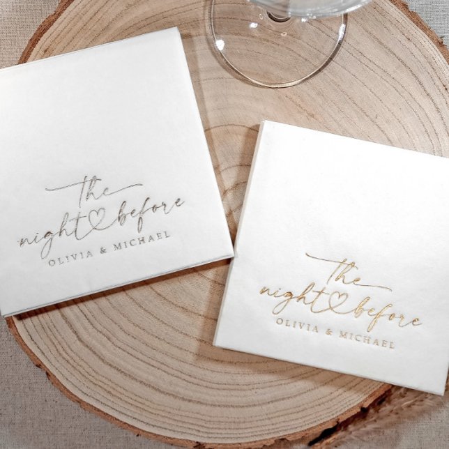 The Night Before Rehearsal Dinner Wedding Gold (The night before wedding rehearsal dinner napkins - custom foil stamped)