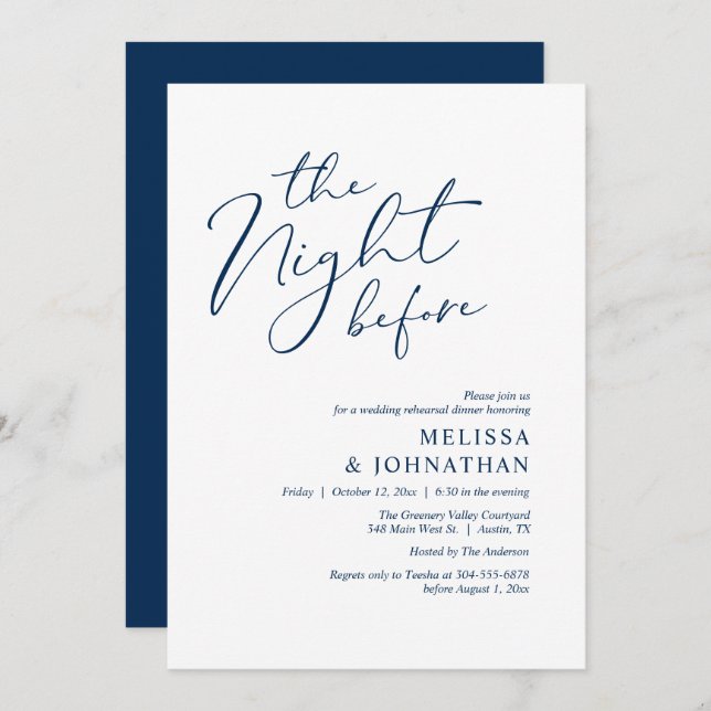 The Night Before Romantic Wedding Rehearsal Dinner Invitation (Front/Back)