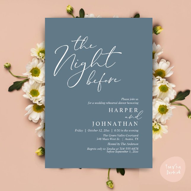 The Night Before Romantic Wedding Rehearsal Dinner Invitation (The Night Before Romantic Wedding Rehearsal Dinner Modern Invitation Card PDF Dusty Blue)