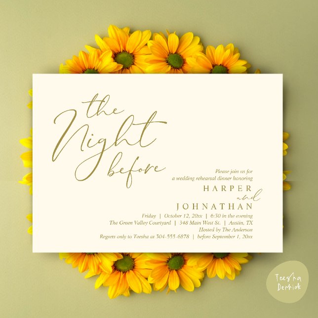 The Night Before Romantic Wedding Rehearsal Dinner Invitation (The Night Before Romantic Wedding Rehearsal Dinner Modern Invitation Card PDF Yellow Gold)