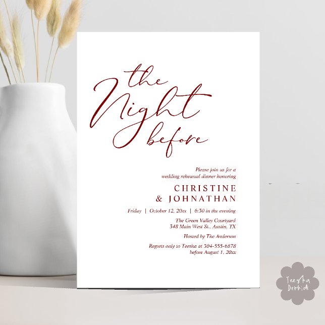 The Night Before Romantic Wedding Rehearsal Dinner Invitation (The Night Before Romantic Wedding Modern Rehearsal Dinner Invites Card Hosted Parents Red Wine)