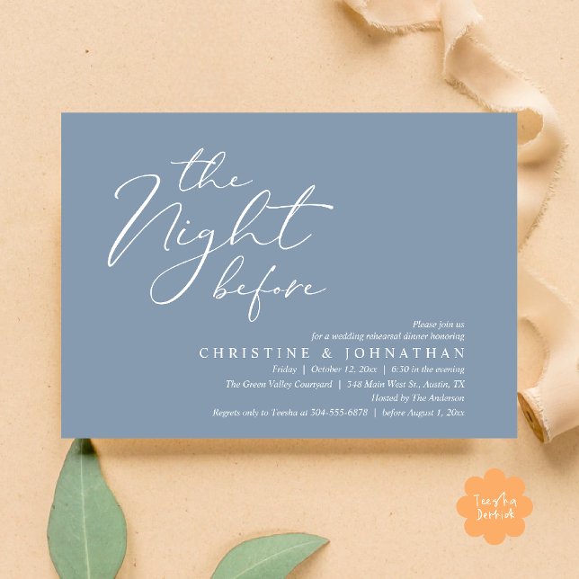 The Night Before Romantic Wedding Rehearsal Dinner Invitation (The Night Before Romantic Wedding Modern Rehearsal Dinner Invites Card Hosted Parents Dusty Blue)
