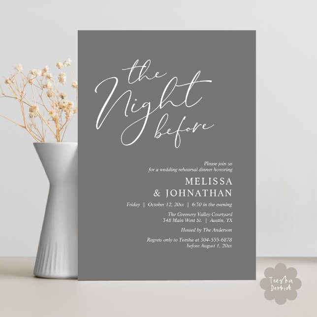 The Night Before Romantic Wedding Rehearsal Dinner Invitation (The Night Before Romantic Modern Wedding Rehearsal Dinner Aesthetic Invites PDF Classy Dark Grey)