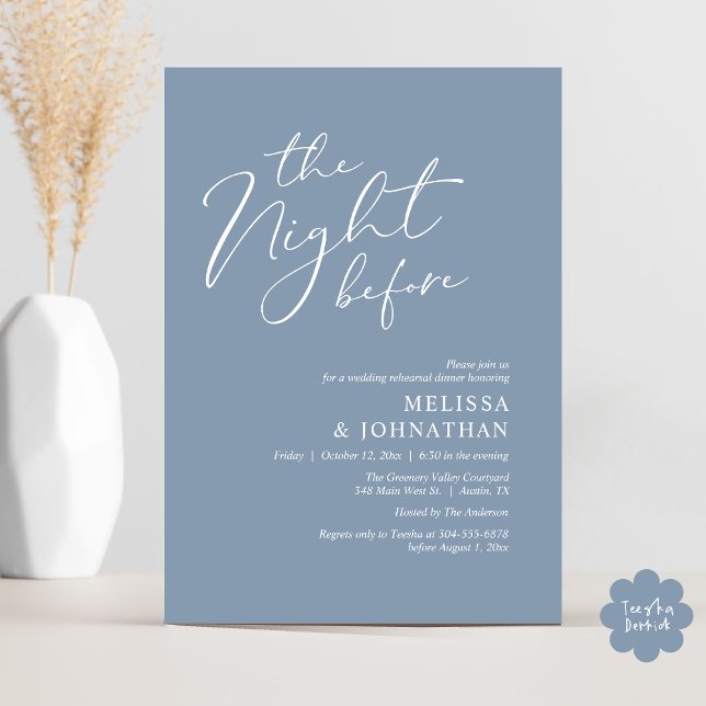 The Night Before Romantic Wedding Rehearsal Dinner Invitation (The Night Before Romantic Modern Wedding Rehearsal Dinner Aesthetic Invites PDF Classy Dusty Blue)