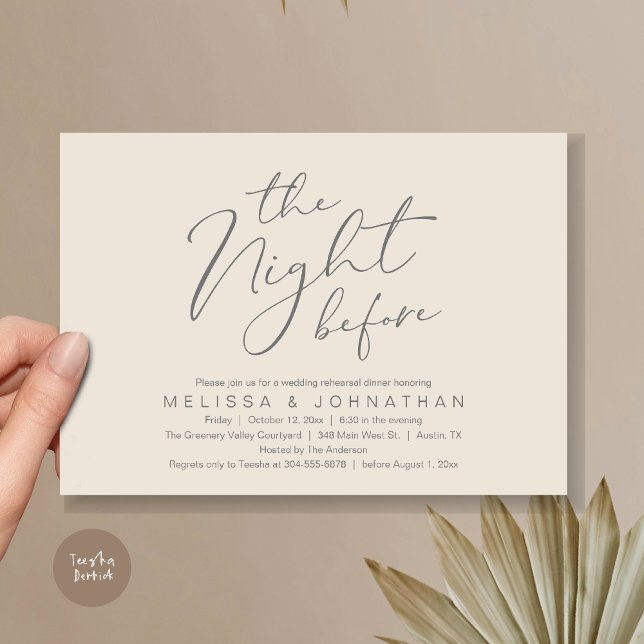 The Night Before Romantic Wedding Rehearsal Dinner Invitation (The Night Before Romantic Modern Wedding Rehearsal Dinner Aesthetic Invites PDF Classy Cream Grey)