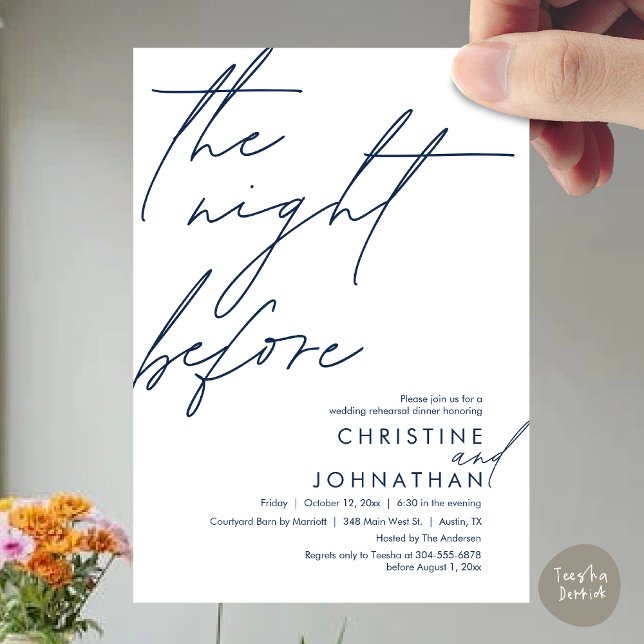 The Night Before Romantic Wedding Rehearsal Dinner Invitation (The Night Before Romantic Wedding Rehearsal Dinner Invitation Card, PDF, in Navy Blue)