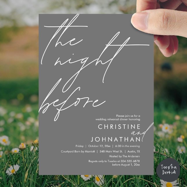The Night Before Romantic Wedding Rehearsal Dinner Invitation (The Night Before Romantic Wedding Rehearsal Dinner Invitation Card, PDF, in Dark Grey)