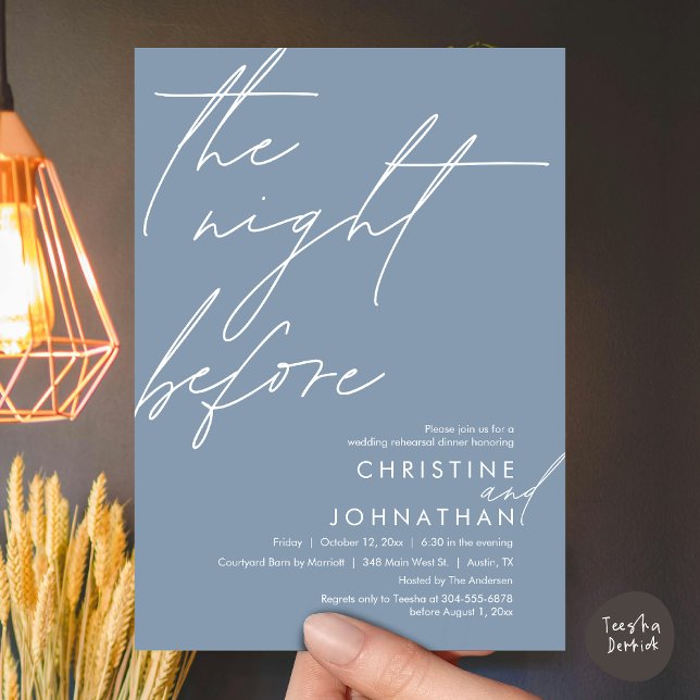 The Night Before Romantic Wedding Rehearsal Dinner Invitation (The Night Before Romantic Wedding Rehearsal Dinner Invitation Card, PDF, in Dusty Blue)