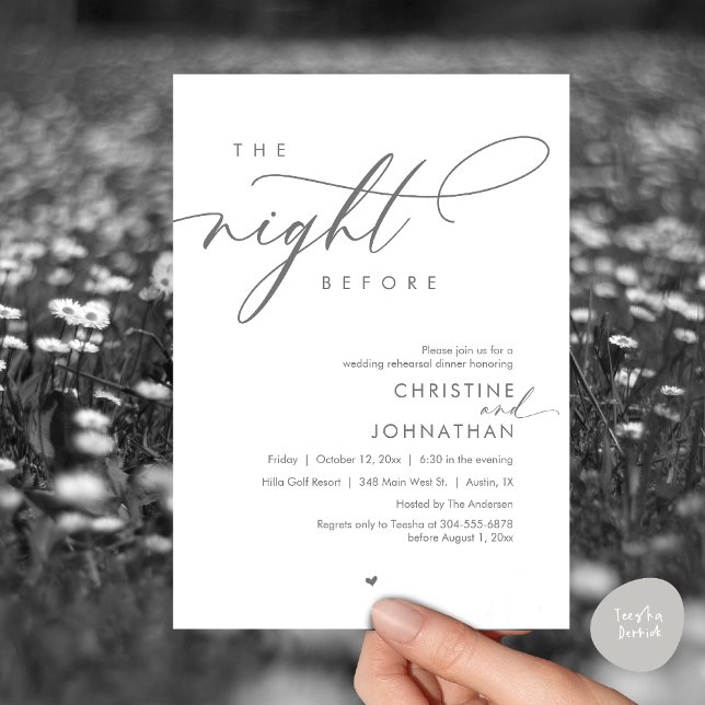The Night Before Romantic Wedding Rehearsal Dinner Invitation (Modern Romantic The Night Before, Wedding Rehearsal Dinner Invitation Card, PDF, Dark Grey)